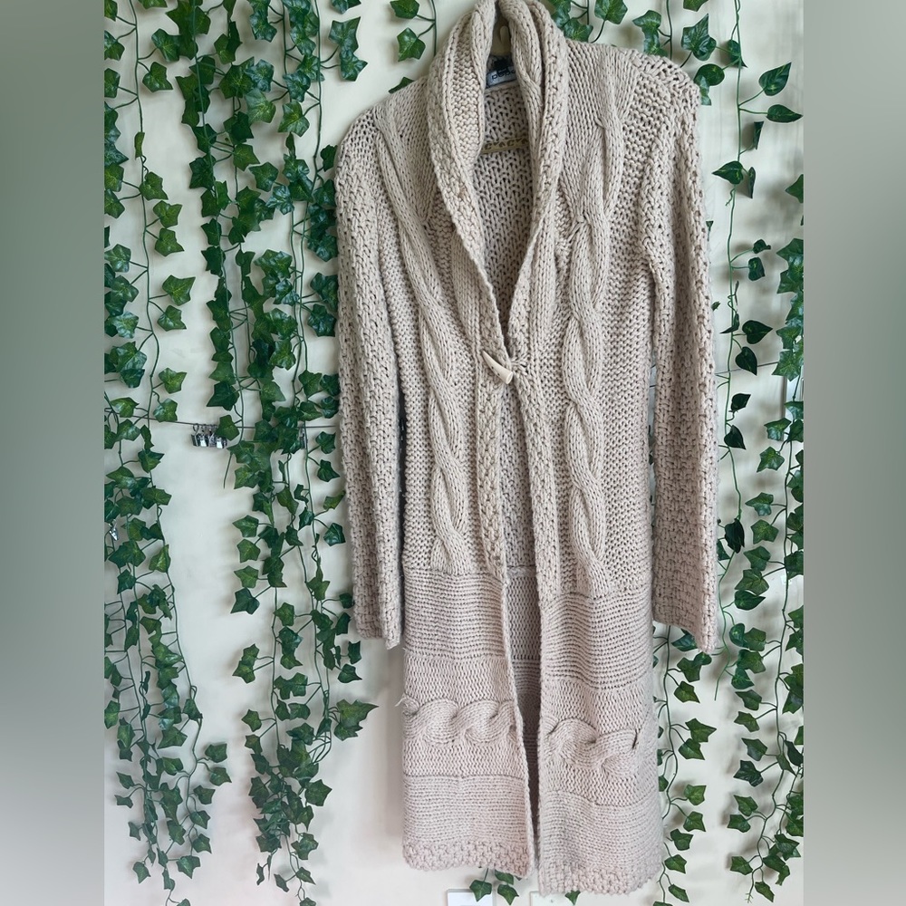 Bebe Duster Cable Knit Cardigan